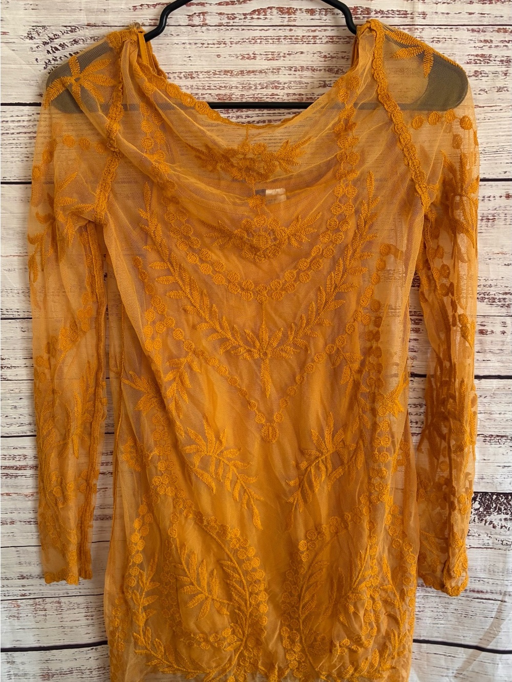 Forever 21 Cottagecore Embroidered Sheer Tunic Dress Mustard Yellow Size 2 Small